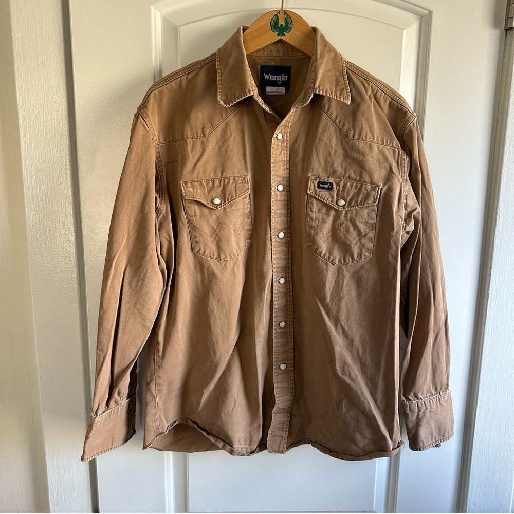 Vintage Wrangler Western Pearl Snap Heavy Canvas Shirt Khaki